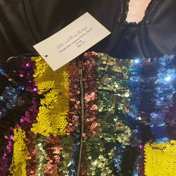 SEQUIN MULTICOLOR MINI DRESS SIZE L - Picture 6 of 6
